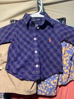 Ralph Lauren Baby Boy Plaid Cotton Button Down Shirt 6-12 Months